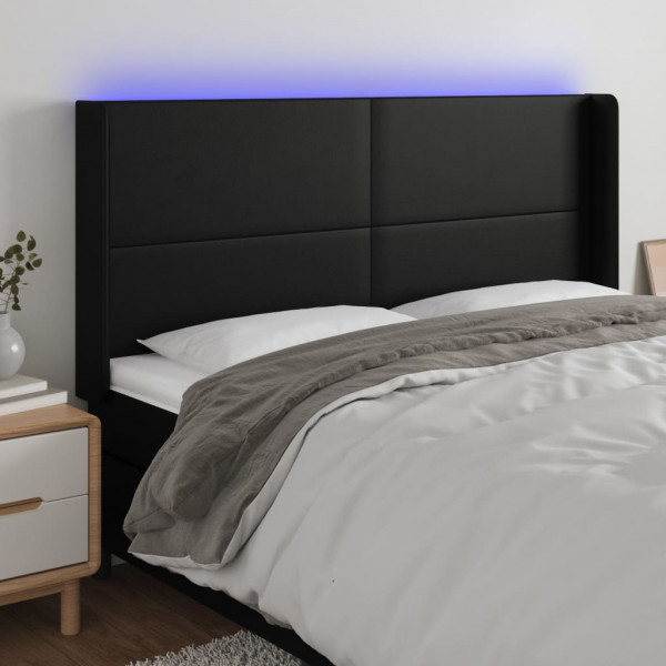 Cabecero con LED cuero sintético negro 183x16x118/128 cm D