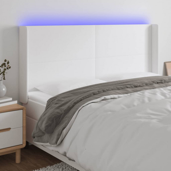 Cabecero con LED cuero sintético blanco 203x16x118/128 cm M 3