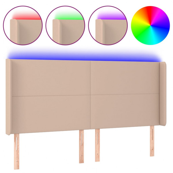 Cabeceira cama c/ LED couro artif. 203x16x118/128 cm cappuccino M 2
