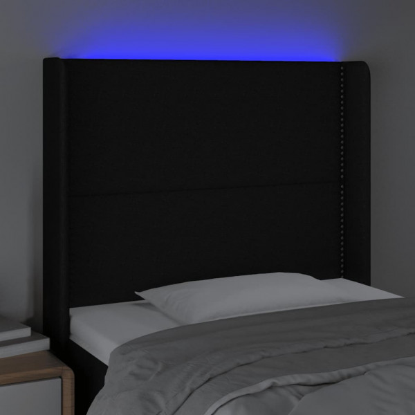 Cabeceira de cama c/ luzes LED tecido 83x16x118/128 cm preto M 4