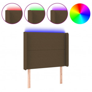 Cabeceira de cama c/ luzes LED tecido 103x16x118/128cm castanho H