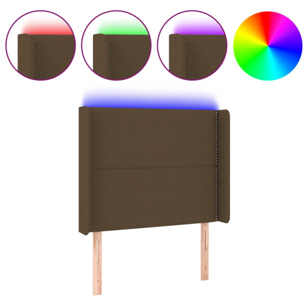 Cabecero con LED de tela marrón oscuro 103x16x118/128 cm M 2