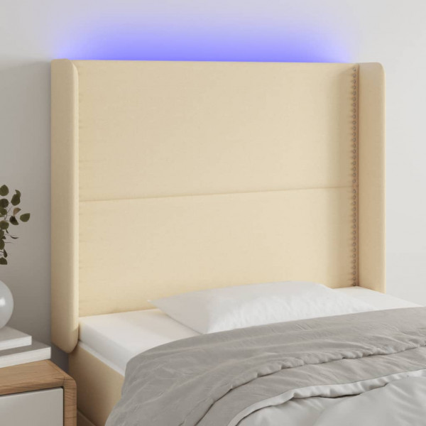 Cabecero con LED de tela color crema 103x16x118/128 cm D