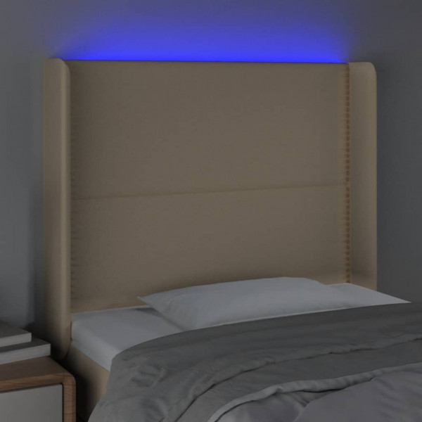 Cabeceira cama c/ luzes LED tecido 103x16x118/128 cm cor creme M 4