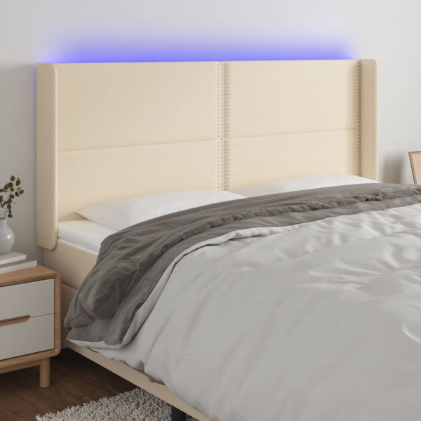 Cabecero con LED de tela color crema 183x16x118/128 cm D