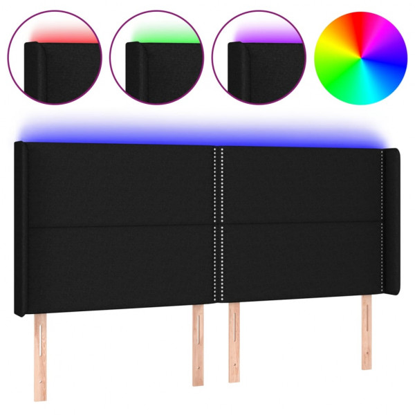 Cabecero con LED de tela negro 203x16x118/128 cm M 2