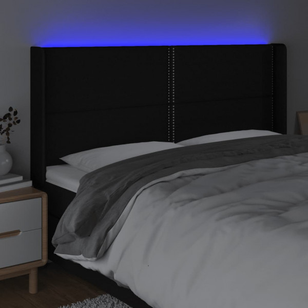 Cabecero con LED de tela negro 203x16x118/128 cm M 4