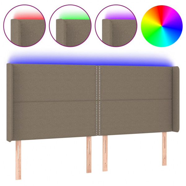 Cabecero con LED de tela gris taupe 203x16x118/128 cm M 2