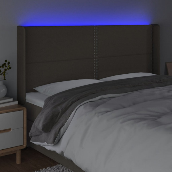 Cabeceira cama c/ LED tecido 203x16x118/128cm cinza-acastanhado M 4