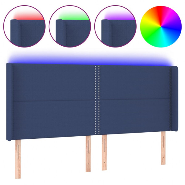 Cabeceira de cama c/ luzes LED tecido 203x16x118/128 cm azul M 2