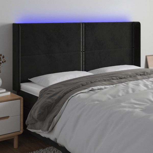 Cabecero con LED de terciopelo negro 163x16x118/128 cm D
