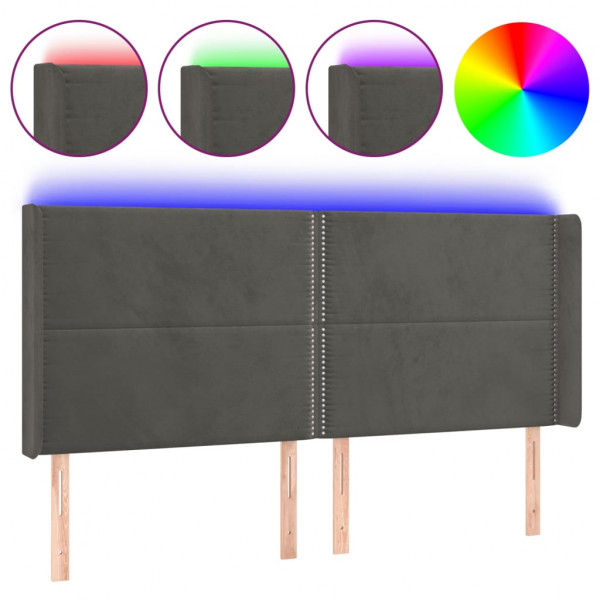 Cabecero con LED de terciopelo gris oscuro 183x16x118/128 cm M 2