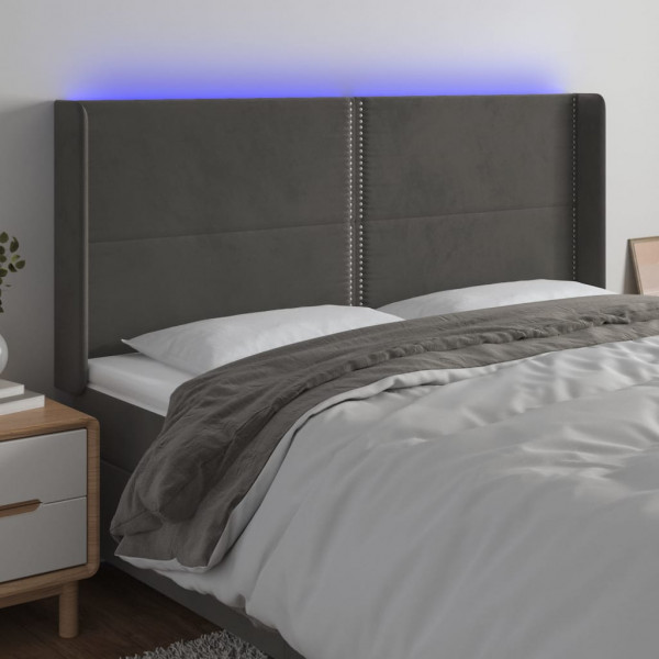 Cabecero con LED de terciopelo gris oscuro 203x16x118/128 cm D