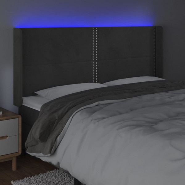 Cabeceira de cama c/ LED veludo 203x16x118/128 cm cinza-escuro M 4