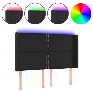 Cabecero con LED cuero sintético negro 147x16x118/128 cm H