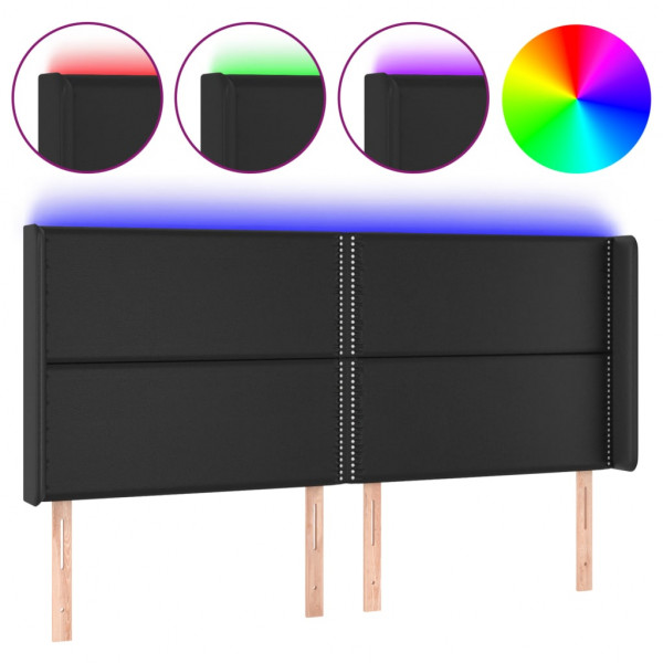 Cabecero con LED cuero sintético negro 183x16x118/128 cm M 2