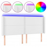 Cabeceira cama c/ LED couro artificial 183x16x118/128 cm branco 2