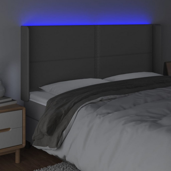 Cabecero con LED cuero sintético gris 183x16x118/128 cm M 4