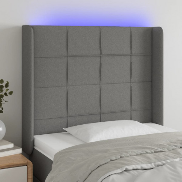 Cabecero con LED de tela gris oscuro 83x16x118/128 cm D