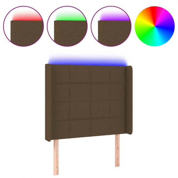 Cabeceira de cama c/ luzes LED tecido 93x16x118/128 cm castanho M 2