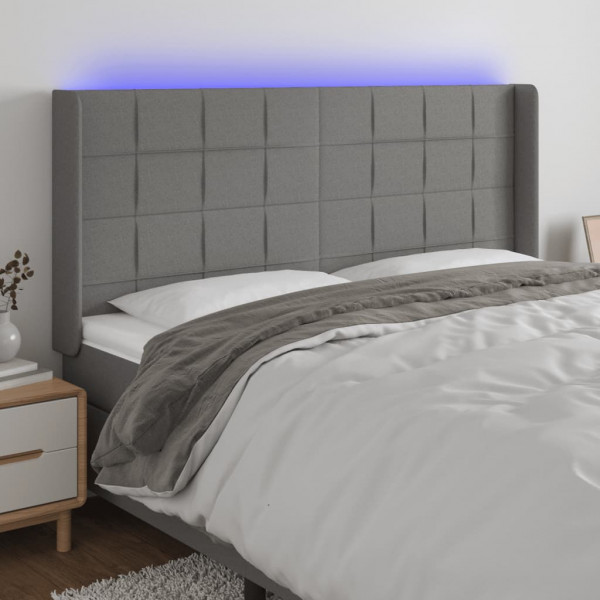Cabecero con LED de tela gris oscuro 163x16x118/128 cm D
