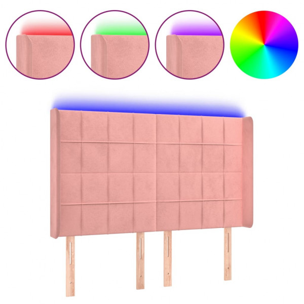 Cabecero con LED de terciopelo rosa 147x16x118/128 cm M 2