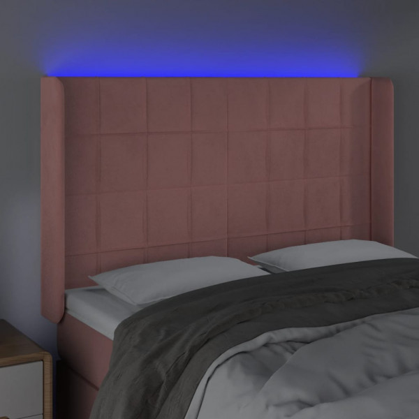 Cabeceira de cama c/ luzes LED veludo 147x16x118/128 cm rosa M 4