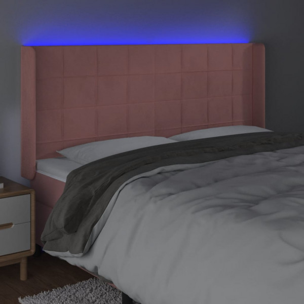Cabeceira de cama c/ luzes LED veludo 163x16x118/128 cm rosa M 4