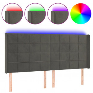 Cabecero con LED de terciopelo gris oscuro 183x16x118/128 cm H