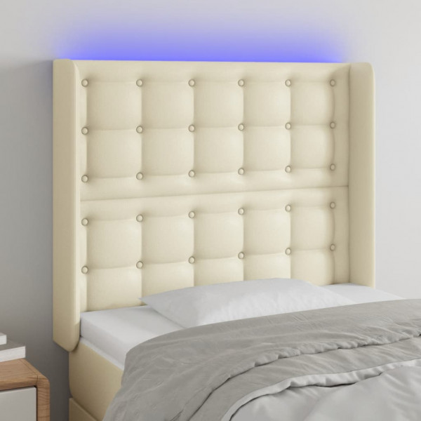 Cabecero con LED cuero sintético color crema 93x16x118/128 cm D