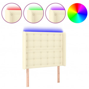 Cabecero con LED cuero sintético color crema 93x16x118/128 cm H