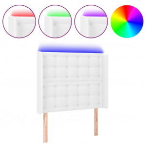 Cabeceira cama c/ LED couro artificial 103x16x118/128 cm branco H