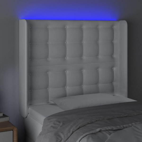 Cabeceira cama c/ LED couro artificial 103x16x118/128 cm branco M 4