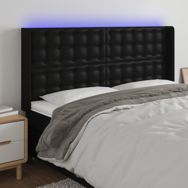 Cabecero con LED cuero sintético negro 147x16x118/128 cm D