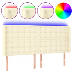Cabecero con LED cuero sintético color crema 163x16x118/128 cm H