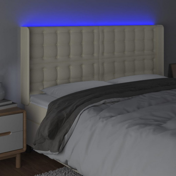 Cabecero con LED cuero sintético color crema 163x16x118/128 cm M 4