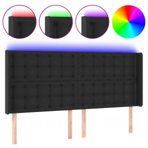 Cabeceira cama c/ LED couro artificial 183x16x118/128 cm preto H
