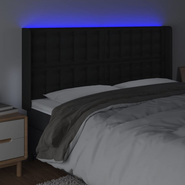 Cabeceira cama c/ LED couro artificial 183x16x118/128 cm preto M 4