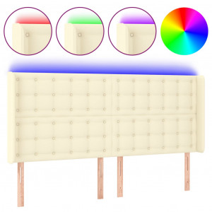 Cabecero con LED cuero sintético color crema 183x16x118/128 cm H
