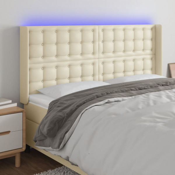 Cabecero con LED cuero sintético color crema 203x16x118/128 cm D