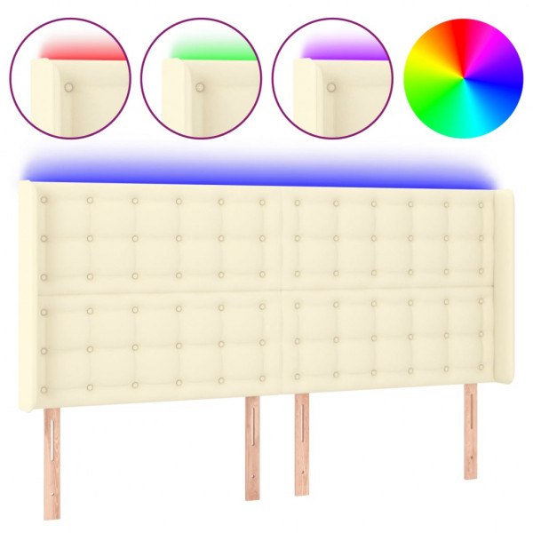 Cabeceira cama c/ LED 203x16x118/128 cm couro artificial crème M 2