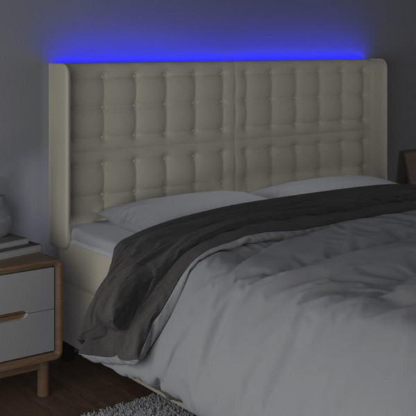 Cabeceira cama c/ LED 203x16x118/128 cm couro artificial crème M 4
