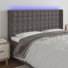 Cabeceira cama c/ LED couro artif. 203x16x118/128 cm cinzento 1