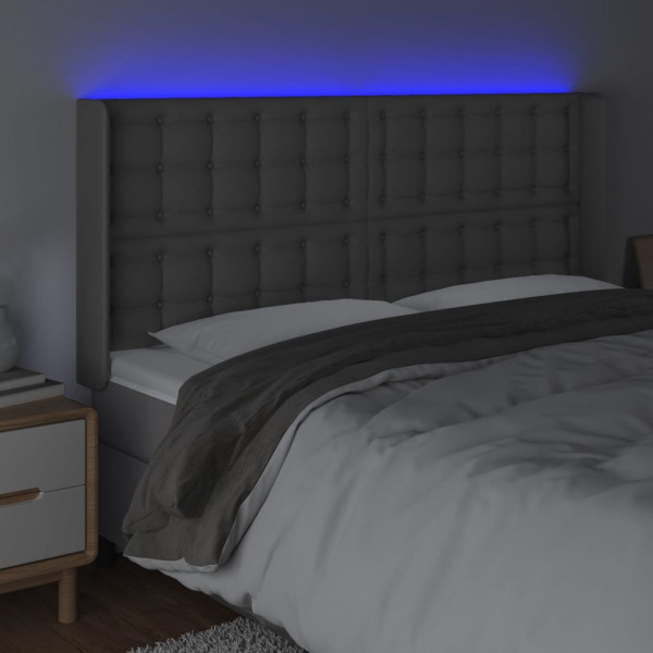 Cabeceira cama c/ LED couro artif. 203x16x118/128 cm cinzento M 4