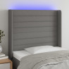 Cabeceira cama c/ luzes LED tecido 83x16x118/128cm cinza-escuro 1