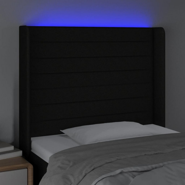 Cabeceira de cama c/ luzes LED tecido 83x16x118/128 cm preto M 4