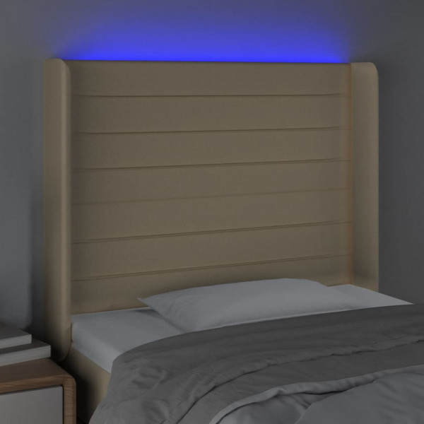 Cabeceira de cama c/ luzes LED tecido 83x16x118/128cm cor creme M 4