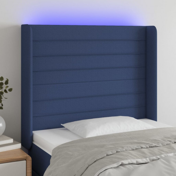 Cabecero con LED de tela azul 83x16x118/128 cm D