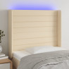 Cabeceira cama c/ luzes LED tecido 103x16x118/128 cm cor creme 1