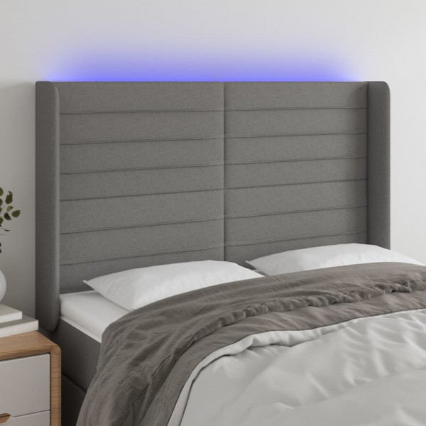 Cabecero con LED de tela gris oscuro 147x16x118/128 cm D
